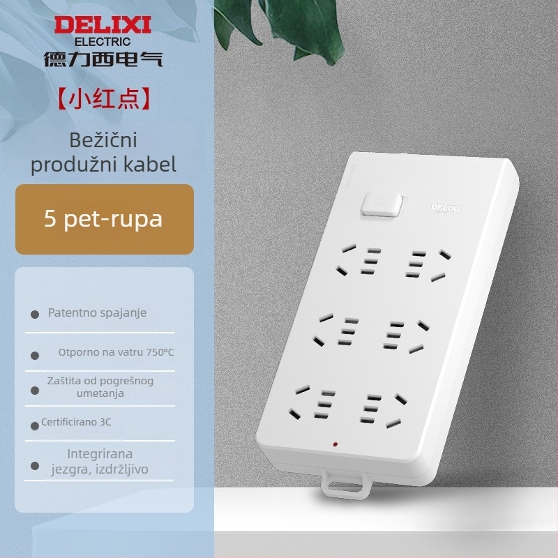 Delixi bežični produžni kabel za kućnu upotrebu, s više utičnica