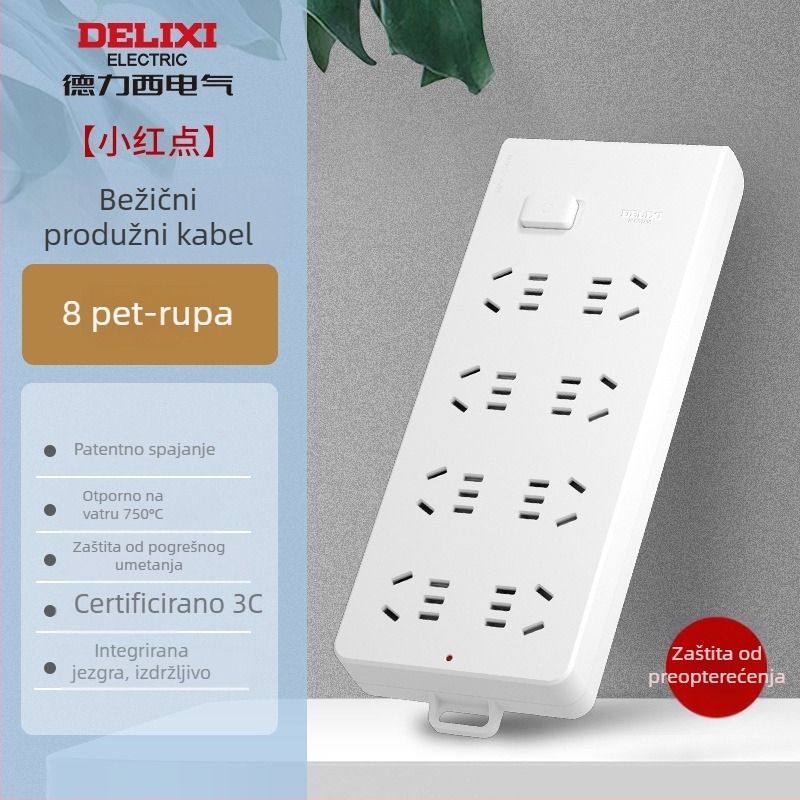 Delixi bežični produžni kabel za kućnu upotrebu, s više utičnica