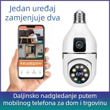 Bežična WiFi kamera s bojom HD noćnim vidom, dvostruka leća, E27 žarulja – bez bušenja