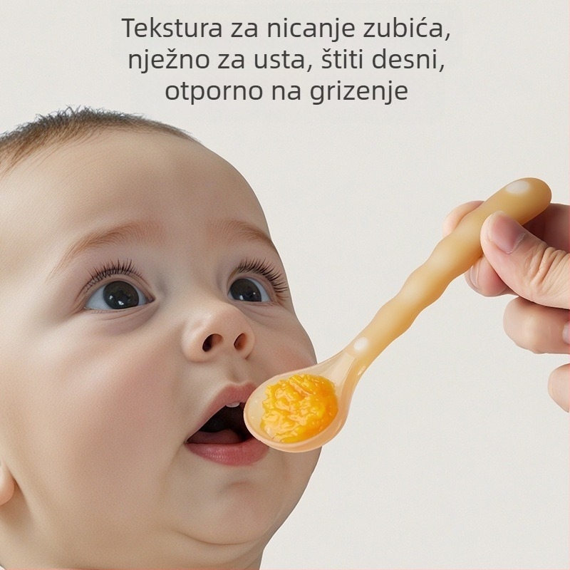 Dječja silikonska žličica s mekanim vrhom, šarene boje, za hranjenje vodom i mlijekom te dopunskom hranom – trening žličica