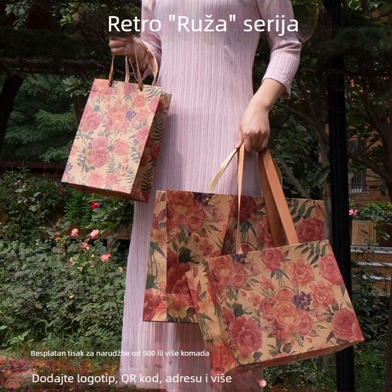 Vintage ružičasta kraft torba za odjeću, Hanfu, ručna torba, maska, kutija za cipele, darovna torba