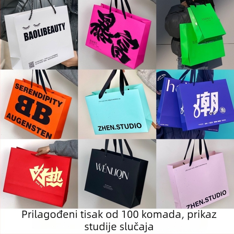 Prilagodljiva torba od bijelog kraft papira za odjeću, u stilu ručne torbe, s otisnutim logom