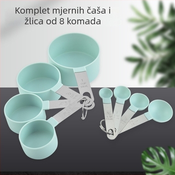 Set od 8 komada plastičnih mjernih žlica i čaša s mjernom skalo, uključuje žličicu za kavu i prilagodljivu kuhinjsku žlicu