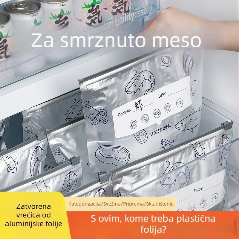 Vrećice od aluminijske folije za hranu, hermetički zatvorene, za hladnjak i zamrzivač, mikrovalna sigurna, paket od 10 komada