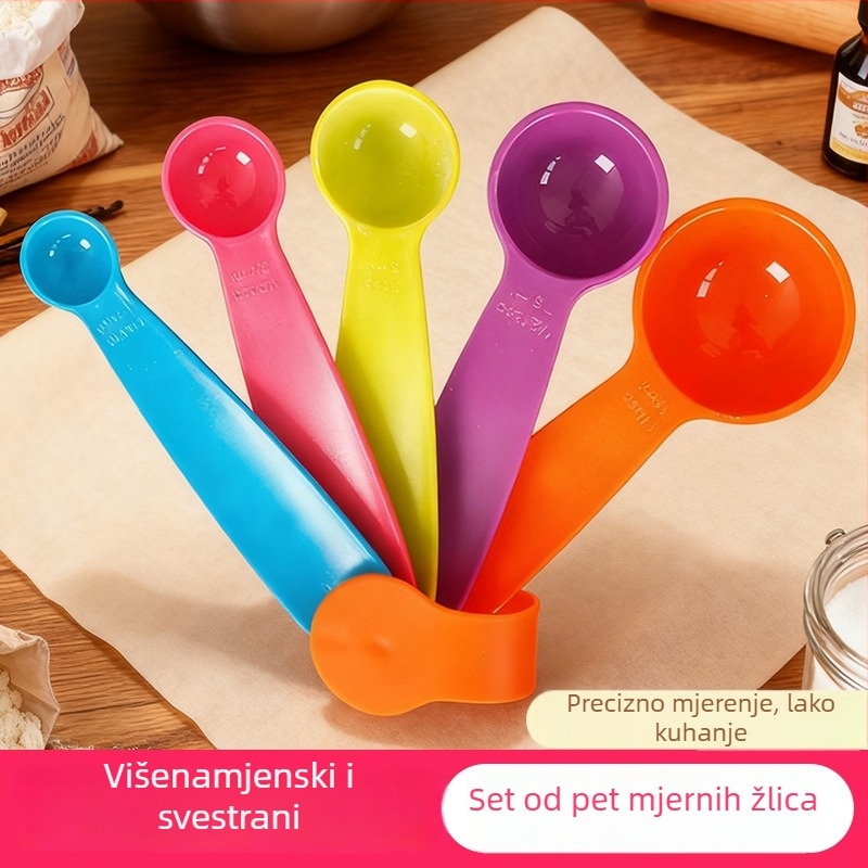 Set plastičnih mjernih šalica i žlica za pečenje – šarene kuhinjske mjerne žlice za mlijeko u prahu i začine