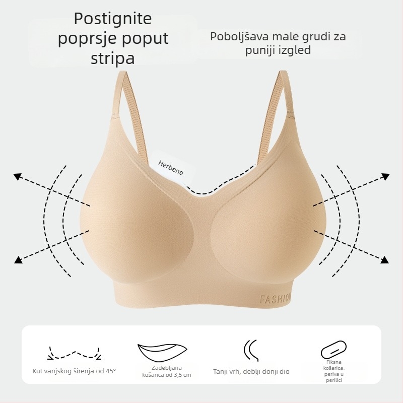 Nevidljivi grudnjak za žene, veličine A–C, za male grudi, s košaricama 3/4, fiksne naramenice, prozračan materijal od najlona/spandeksa.