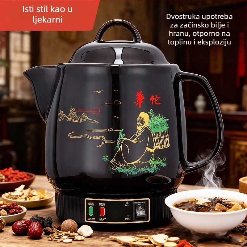 Električni lonac za dekociju tradicionalne kineske medicine, keramičko tijelo, potpuno automatiziran, 4 L kapacitet, kućna upotreba, automatsko održavanje temperature i zaštita od suhog kuhanja.
