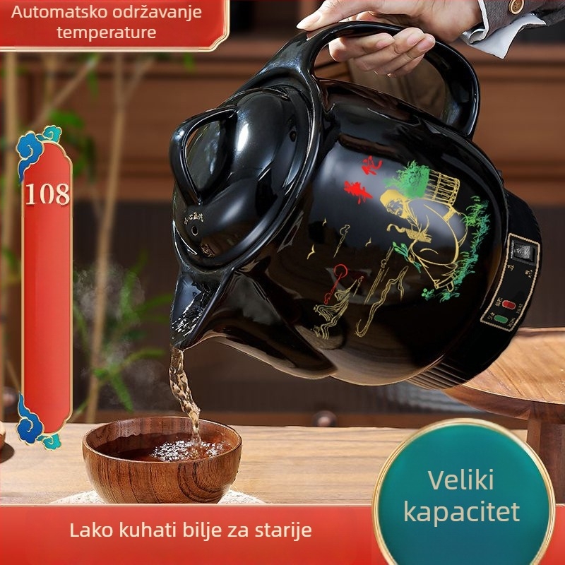 Električni lonac za dekociju tradicionalne kineske medicine, keramičko tijelo, potpuno automatiziran, 4 L kapacitet, kućna upotreba, automatsko održavanje temperature i zaštita od suhog kuhanja.