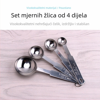 Set od četiri mjere žlice od nehrđajućeg čelika za kuhinju – mjerni žlice sa gram-skalom, za mlijeko-čaj, pečenje i sol