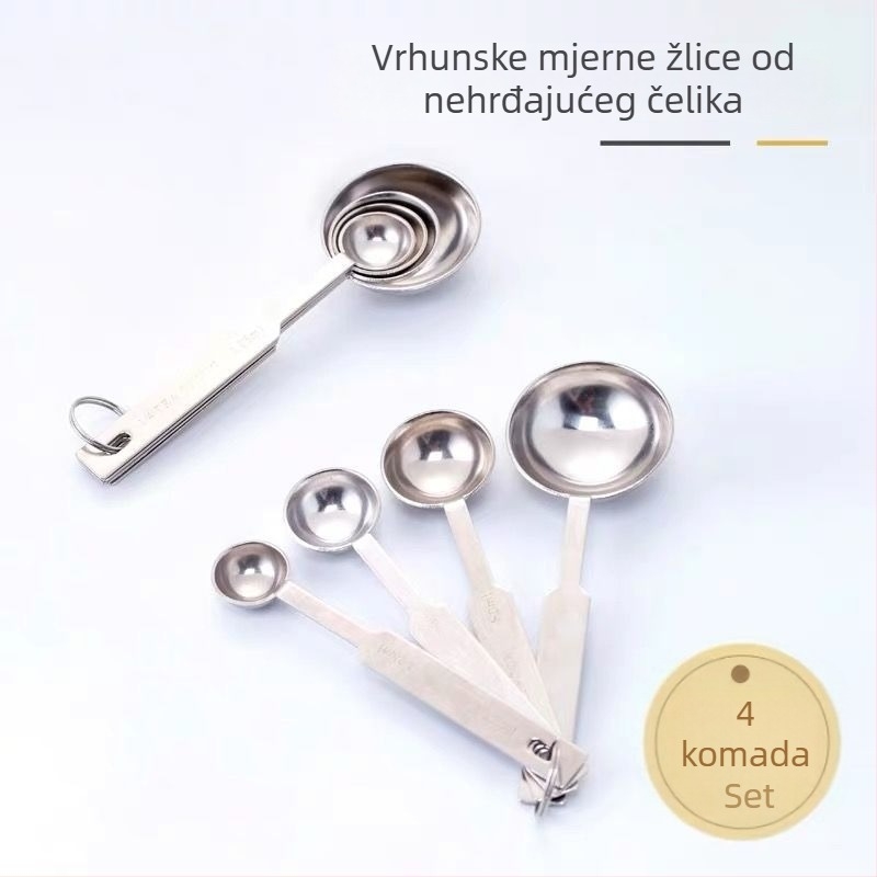 Set od četiri mjere žlice od nehrđajućeg čelika za kuhinju – mjerni žlice sa gram-skalom, za mlijeko-čaj, pečenje i sol