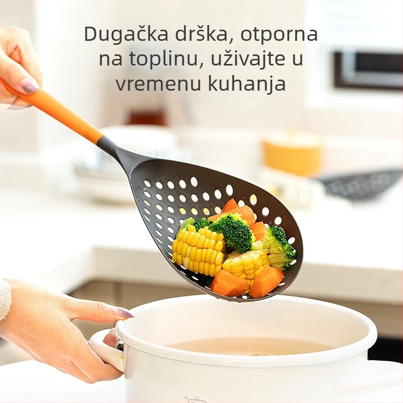 Kuhinjska žlica-cjedilo s dugom drškom, protuklizna, za knedle i wontone, velika odvodna žlica