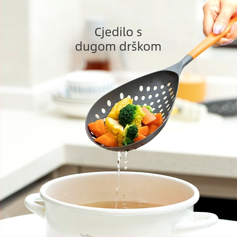 Kuhinjska žlica-cjedilo s dugom drškom, protuklizna, za knedle i wontone, velika odvodna žlica
