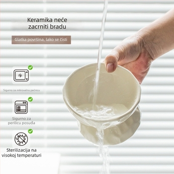 Keramička podignuta posuda za kućne ljubimce, mačke i pse, crna, nagnut rub, zdjela za hranu i vodu, protiv prosipanja