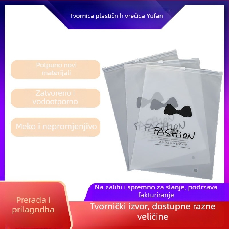 Biodegradabilne PE vrećice za pakiranje, prozirno matirane za odjeću, donje rublje, čarape i ručnike; vrećice sa zatvaračem za pohranu i samouzavršavajuće vrećice za odjeću