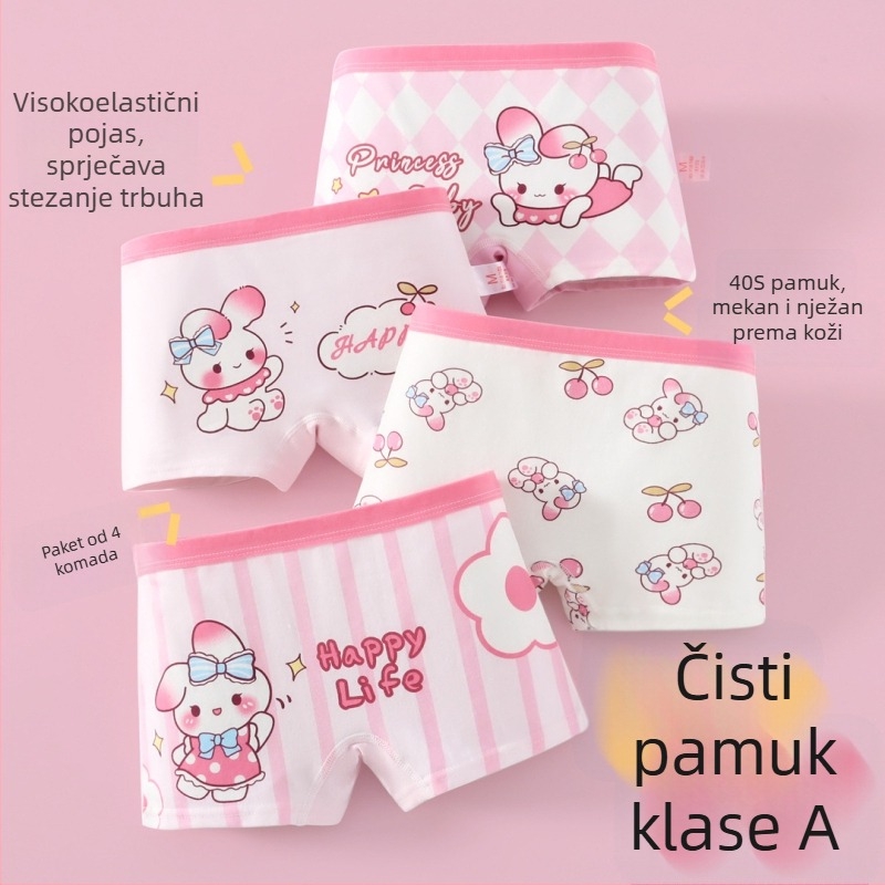 Dječje pamucne gaćice za djevojčice, Klasa A, boxer stil, antibakterijske