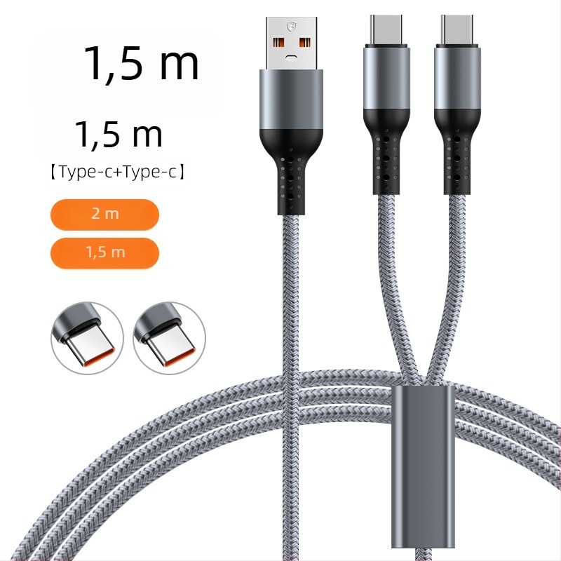 Pleteni automobilni kabel za brzo punjenje 3-u-1 s dvostrukim izlazom za Apple 17 i Huawei — Lightning, Micro-USB i Type-C, 6A, duljina 1–2 m