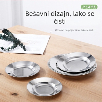 Nerđajući čelik – debeli kružni pladanj, plitka posuda za začine i ukrase, magnetski, polirana površina