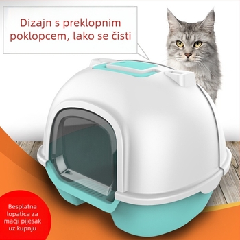 Velika potpuno zatvorena kutija za mačji pijesak s stražnjim poklopcem