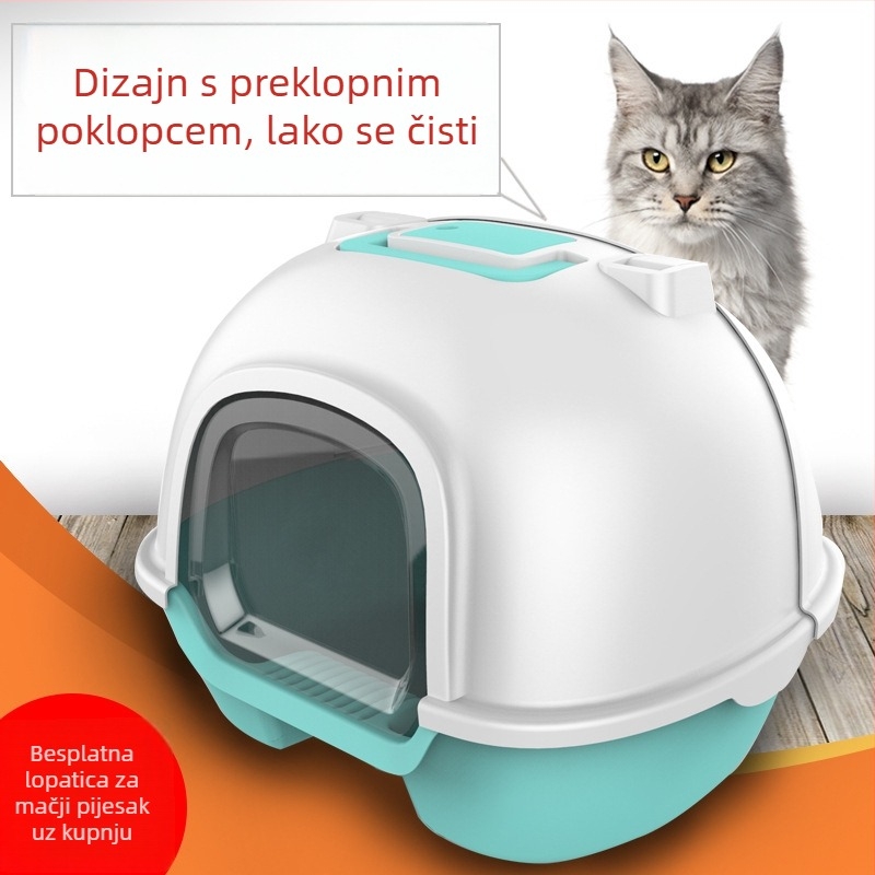 Velika potpuno zatvorena kutija za mačji pijesak s stražnjim poklopcem