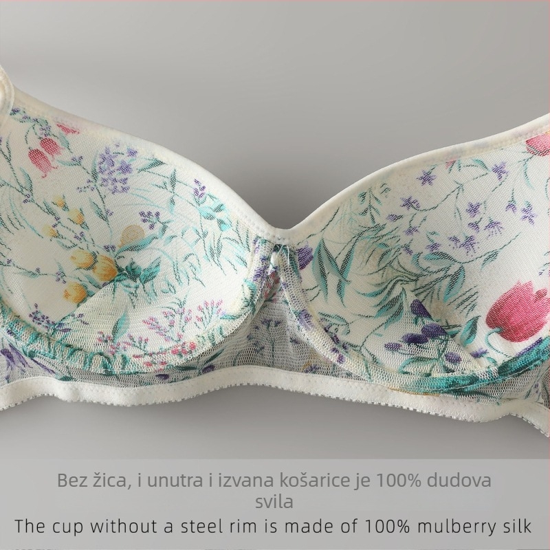 Tanak grudnjak od 100% Mulberry svile, mrežasti otisak, svilen dodir na koži, udoban, minimalistički stil, bez žice