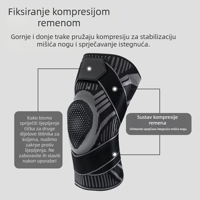 Traka za koljeno za jesensko-zimske vanjske aktivnosti s kompresijom, zaštita od udara i apsorpcija šokova, prozračna, za košarku, biciklizam, trčanje i planinarenje