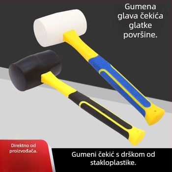 Gumeni čekić s vlaknastom drškom za postavljanje pločica i niveliranje; renovacijski alat s mogućnošću otiska biljnih obrazaca