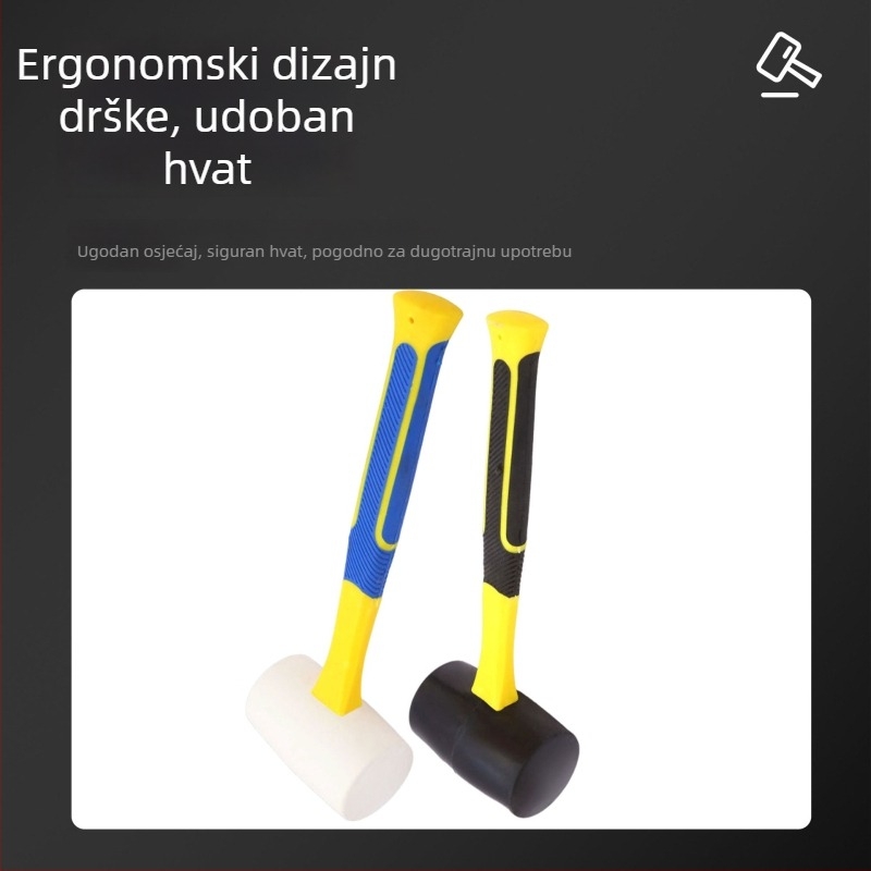 Gumeni čekić s vlaknastom drškom za postavljanje pločica i niveliranje; renovacijski alat s mogućnošću otiska biljnih obrazaca