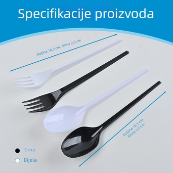 Jednokratni set plastičnih žličica i vilica, debeli crni pribor za deserte, torte i dostavu, komercijalna upotreba