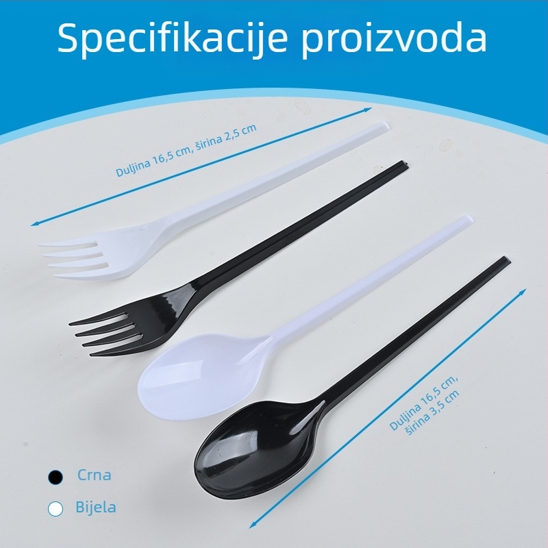Jednokratni set plastičnih žličica i vilica, debeli crni pribor za deserte, torte i dostavu, komercijalna upotreba