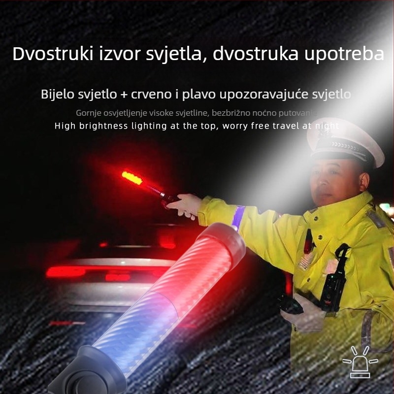 Prometna palica s LED crveno-plavim treperavim svjetlom, elektronička zviždaljka, ručno noćno svjetlo za nuždu i cestovni upozoravajući signal