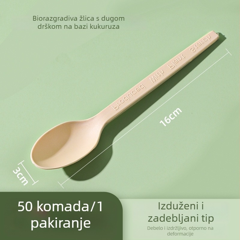 Jednokratne žličice s dugim držalom za juhu, rižu i desert — prehrambena kvaliteta, kukurična baza, biološki razgradivo