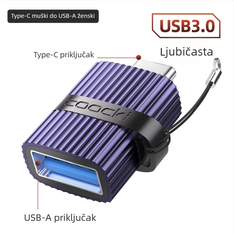 Toocki USB 3.0 A muški na USB-C ženski adapter za prijenosna računala OTG, s vertikalnim uzorkom