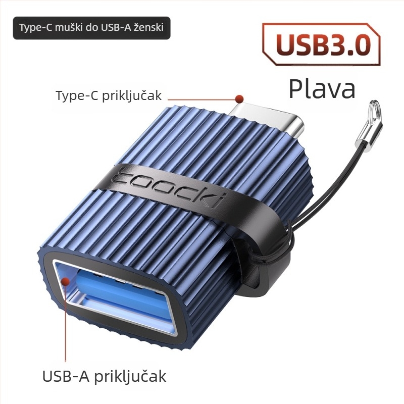 Toocki USB 3.0 A muški na USB-C ženski adapter za prijenosna računala OTG, s vertikalnim uzorkom