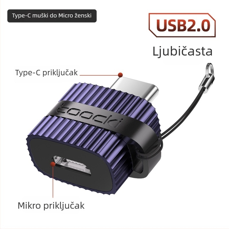 Toocki USB 3.0 A muški na USB-C ženski adapter za prijenosna računala OTG, s vertikalnim uzorkom