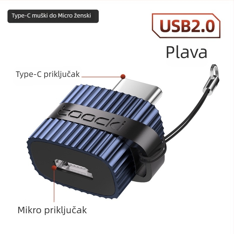 Toocki USB 3.0 A muški na USB-C ženski adapter za prijenosna računala OTG, s vertikalnim uzorkom