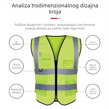 Reflektirajući sigurnosni prsluk s prozračnom mrežom, više džepova i tiskanim tekstom za gradilišta