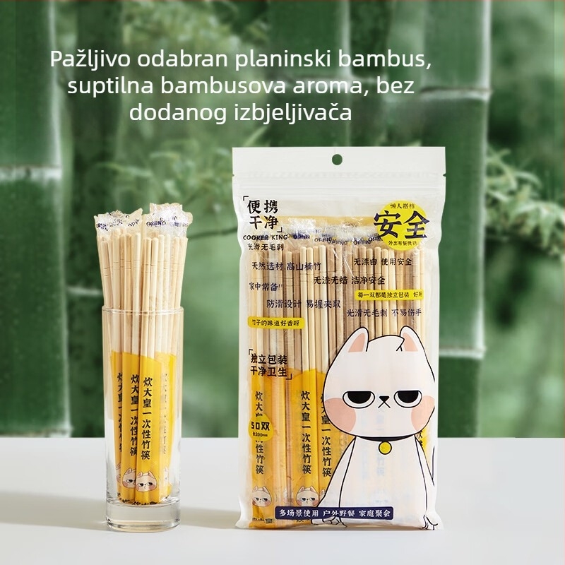 Jednokratne bambus štapići za jelo, pojedinačno pakirani, ekološki, čisti i higijenski, prehrambene kvalitete, za kućnu upotrebu i kampiranje