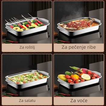 Nehrđajući čelični pravokutni grill tiganj za morsko voće i ribu, kompatibilan s indukcijom, non-stick, više namjena