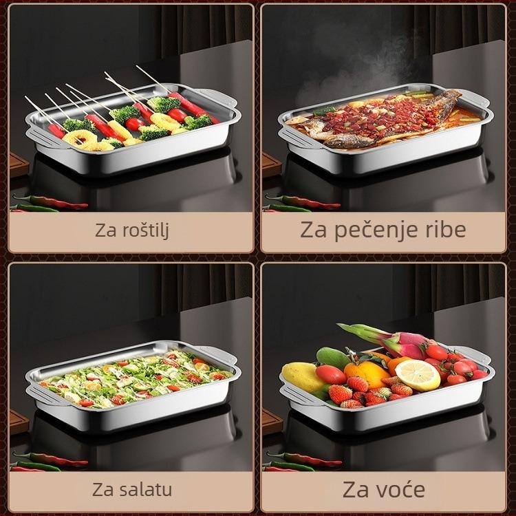 Nehrđajući čelični pravokutni grill tiganj za morsko voće i ribu, kompatibilan s indukcijom, non-stick, više namjena