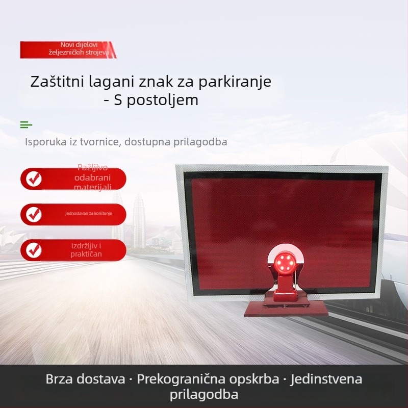Prenosni znak za parkiranje, crvena pločica željezničkog signala, znak ograničenja brzine, radni znak, znak lokacije, crvena pločica završnog signala