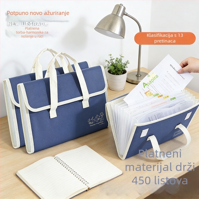Kanvas torba s harmonika dizajnom velikog kapaciteta za učenike, A4 format, višeslojna torba za dokumente i ispite, višenamjenska