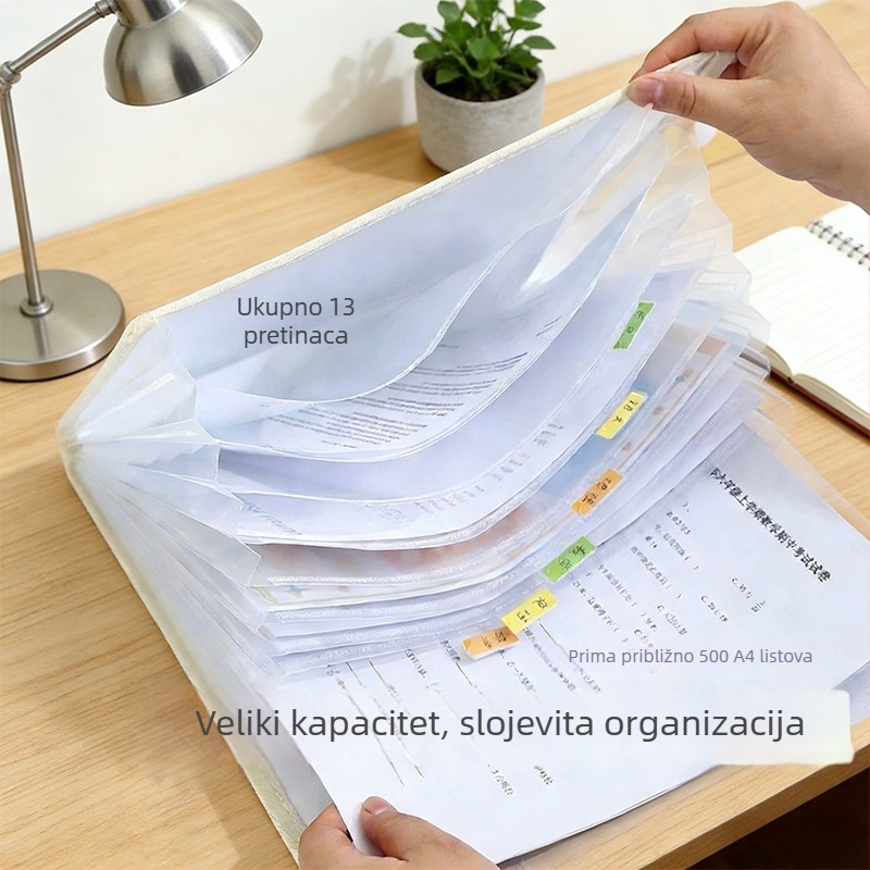 Kanvas torba s harmonika dizajnom velikog kapaciteta za učenike, A4 format, višeslojna torba za dokumente i ispite, višenamjenska