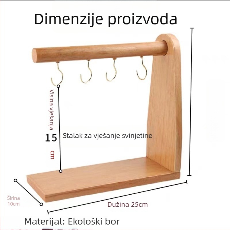 Korejska kolekcija za roštilj – pravokutna drvena posuda sa zlatnim visećim držačem