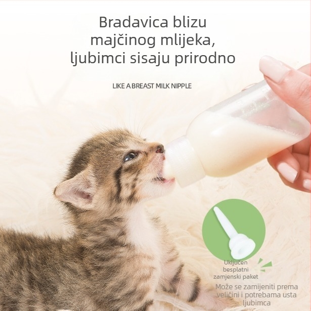 Set bočica za hranjenje kućnih ljubimaca za mačke i štenad, s više mekanih bradavica i četkicom za bočicu, pogodno za hranjenje hrčaka i zečeva