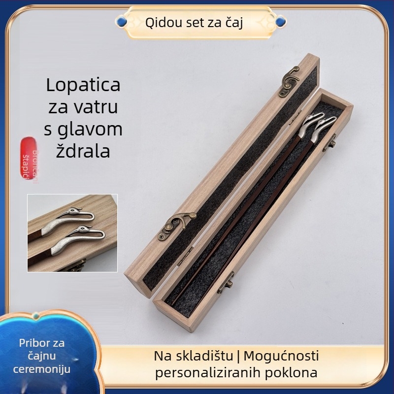 Kung Fu čajni set s dodatkom za ugljeni štednjak, kliješte za ugljen od orahovog i maslinovog drva, retro ručno izrađene bakrene štapiće