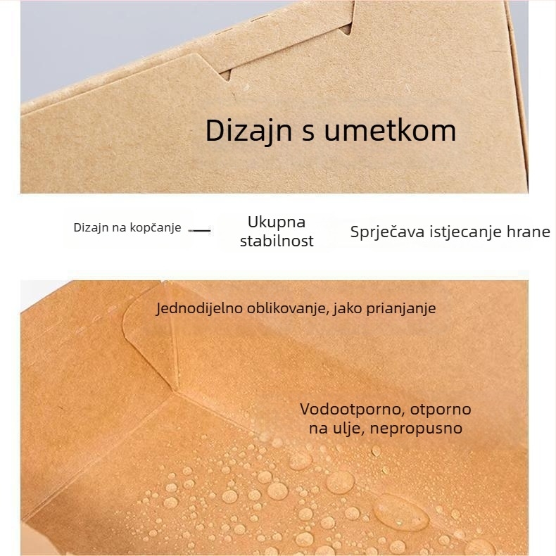 Jednokratna kutija za hranu od Kraft papira, pravokutna kutija za obrok, mikrovalna sigurna, prehrambeni materijal, dostupno u većim količinama