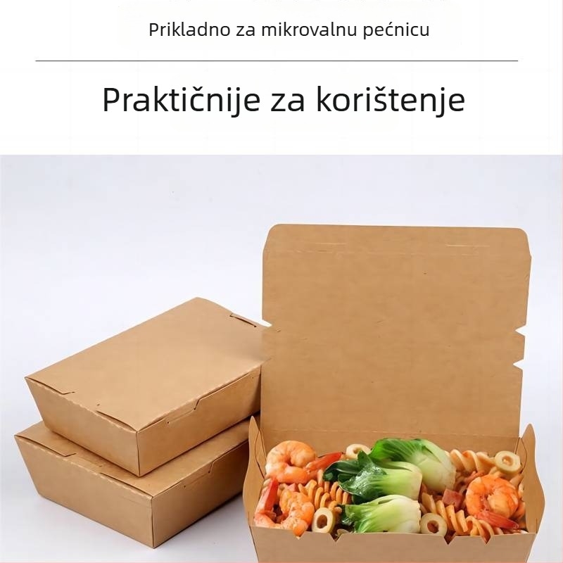 Jednokratna kutija za hranu od Kraft papira, pravokutna kutija za obrok, mikrovalna sigurna, prehrambeni materijal, dostupno u većim količinama