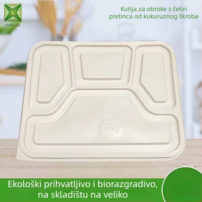 Jednokratna kutija za obrok s četiri pretinca, kutija za dostavu, materijal na bazi kukuruznog škroba, biološki razgradiva, ekološka