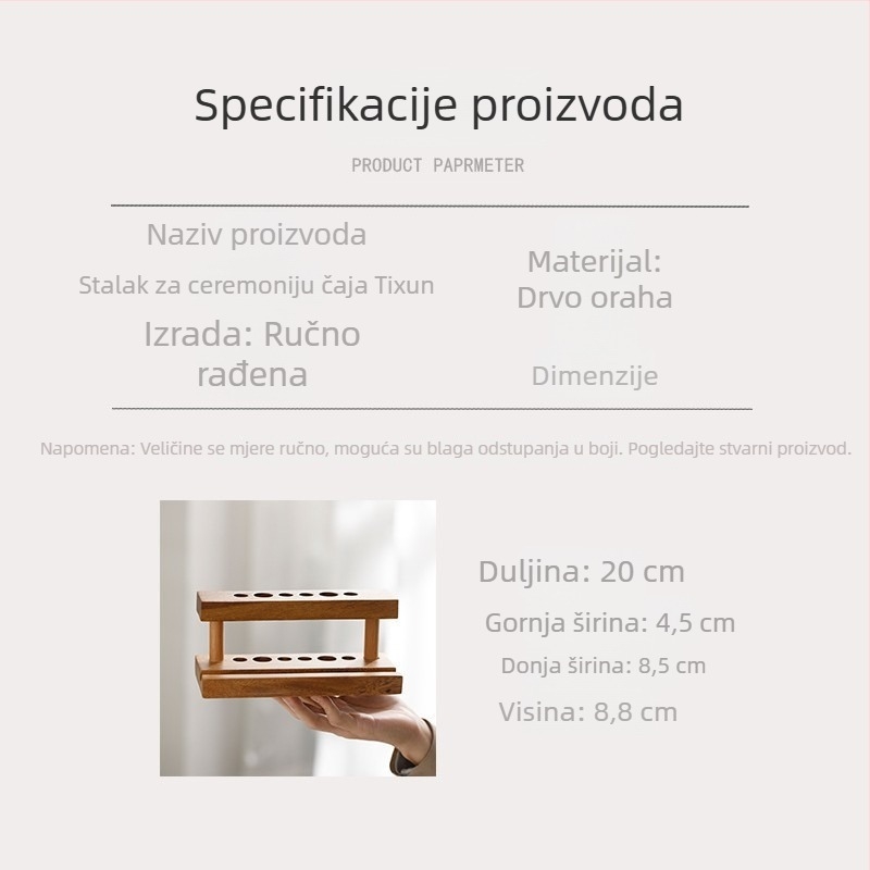 Drveni stalak za čajne alate za čajnu ceremoniju od orašćevog drveta, šest alata, baza
