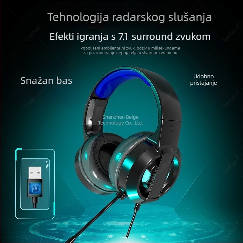 Gamer slušalice za PC, over-ear, USB kabel, mikrofon, 7.1 surround zvuk